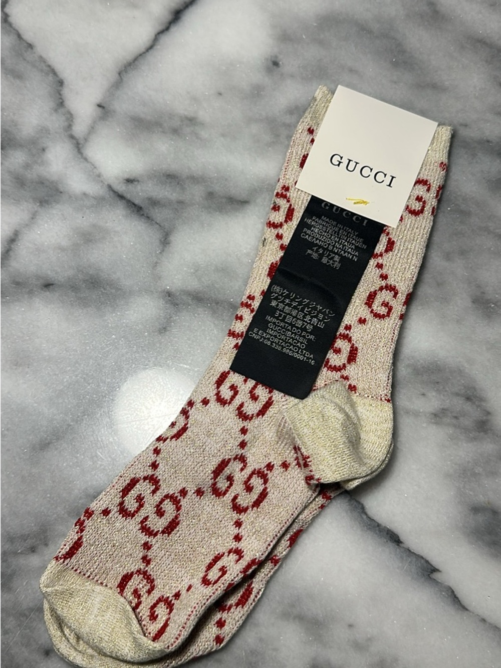 Gucci Beige Socks with Red GG Monogram